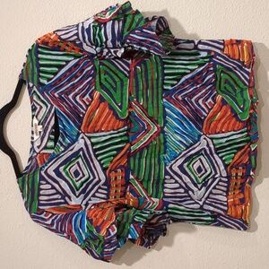 MOUSSY Colorful Blouse Ruffled Sleeves Size XL